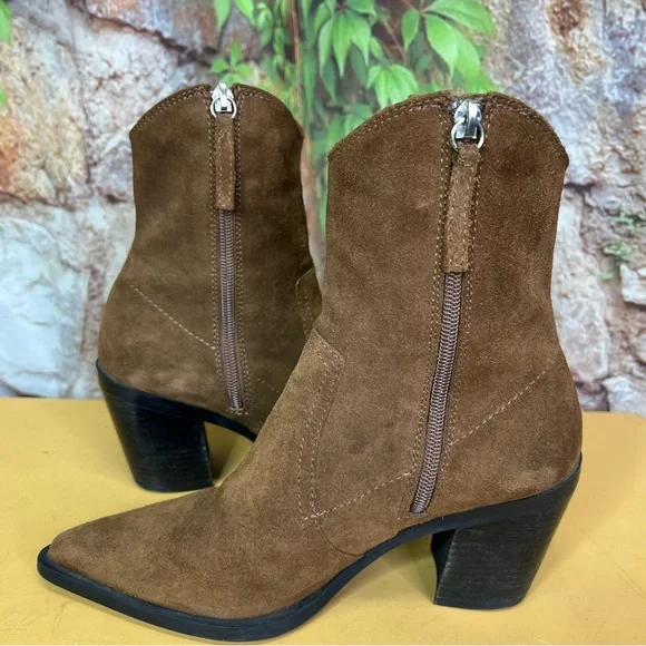 ZARA Brown Split Leather Cowboy Boots, 38 - Picture 9 of 11